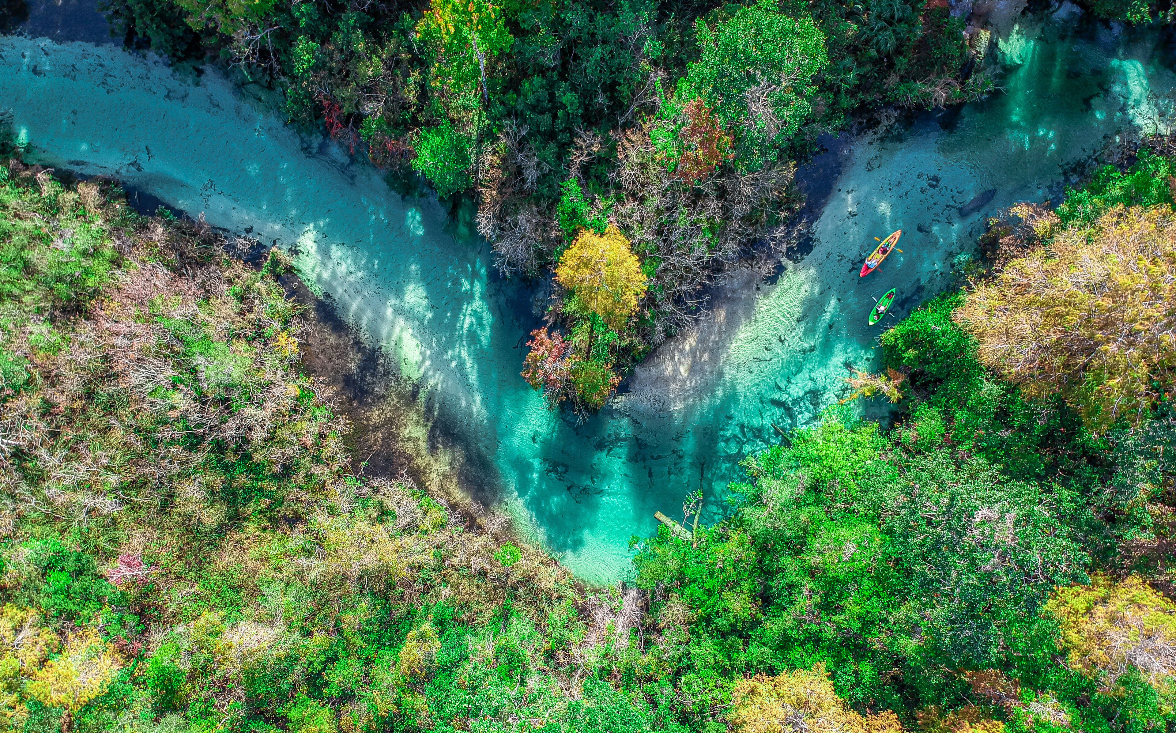 Aerial view of Weeki Wachee springs and river in Florida